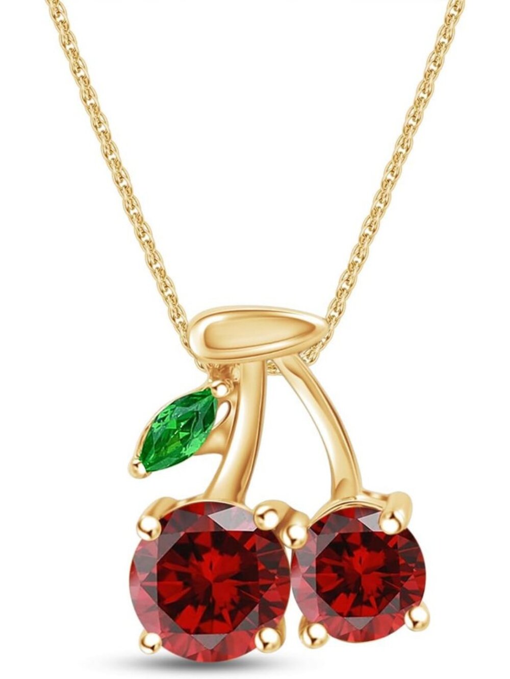 Stunning Cherry Pendant Necklace with Simulated Garnet & Emerald in Silver